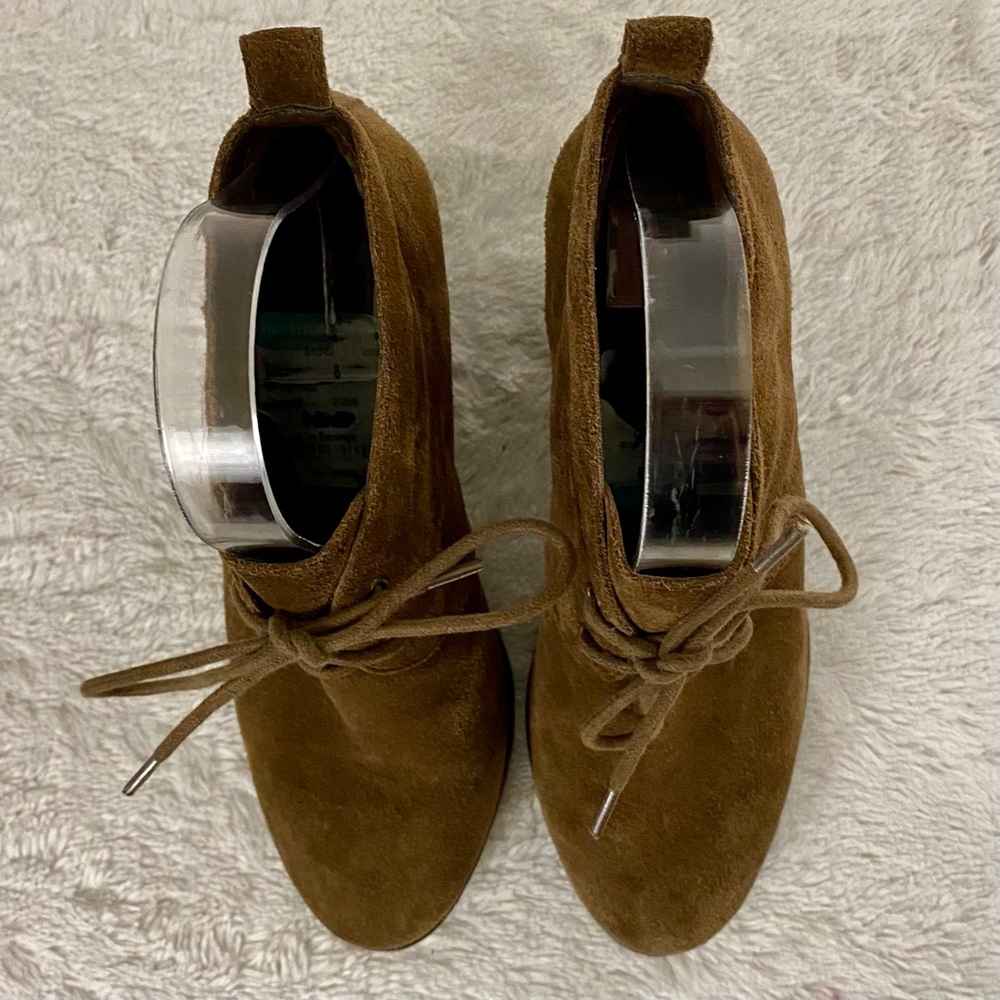 Lucky Brand Unitas Brown Suede Ankle Boots Women’s Size 8M Lace-Up Stacked Heel - Picture 6 of 12